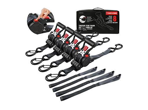 Auto Retractable Ratchet Straps 4 Pack 1.5"x10' 3000lb Break Strength with Soft Loops Heavy Duty