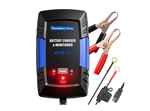 Aweltec 6V/12V Battery Charger 800mA Smart Maintainer for Car Motorcycle Lawn Mower