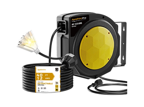 AweltecPro 40FT Retractable Extension Cord Reel, 12/3 AWG, ETL Listed